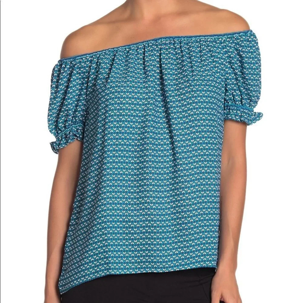 Max Studio Off-Shoulder Printed Blouse Shirt L NWT